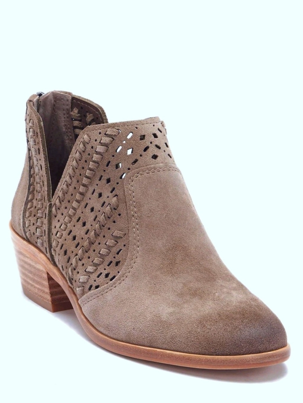 Vince Camuto Women's Prasata Foxy CutOut Leather Suede Split Shaft Zip-Up Bootie